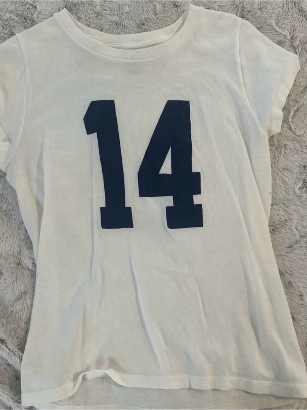 Brandy Melville White Tee with Navy '14' Graphic